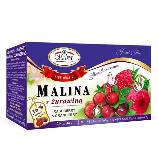 Чай фруктовый малина + клюква – 20 чайных пакетиков